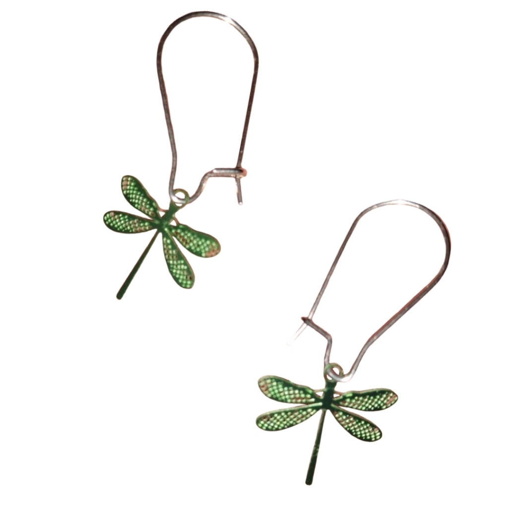 Green Delicate Mini Dragonfly Earrings Lightweight Laser Cut Out Dragonflies 24$